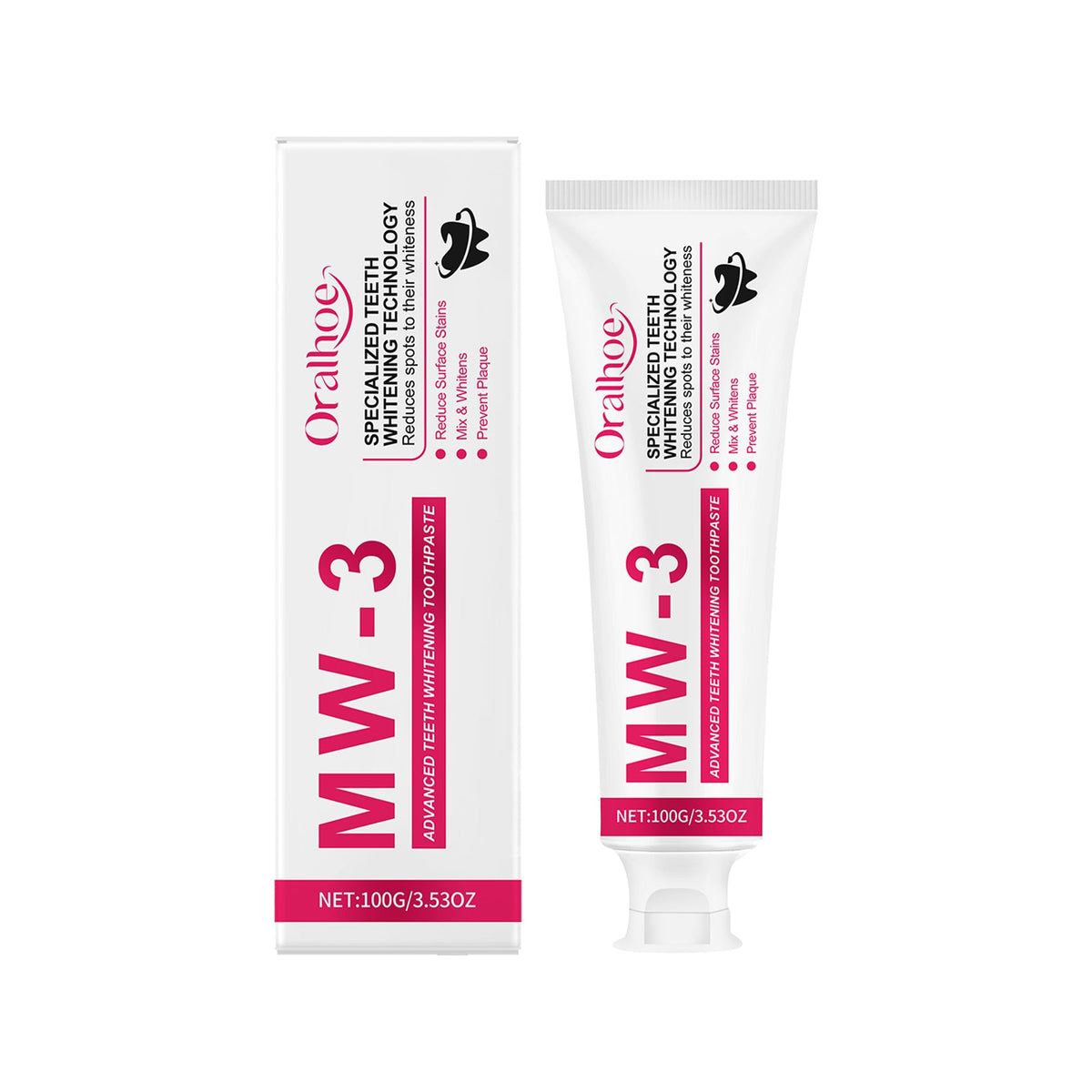 Whitening toothpaste box and tube, 100g, side-by-side