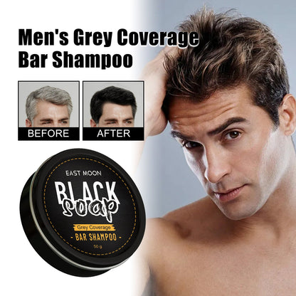 Men's black hair soap bar tin with gold lettering, 50 g