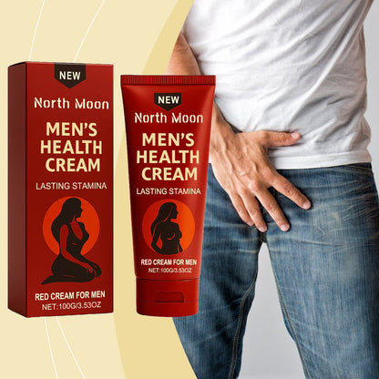 North Moon Men's Health Cream red tube beside red box, lasting stamina