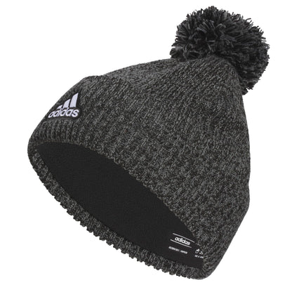 adidas Mens Recon Ballie Beanie Standard fit Cuffed Fleece-Lined Winter Knit hat/Cap with pom Black-Onix Grey/Black/White