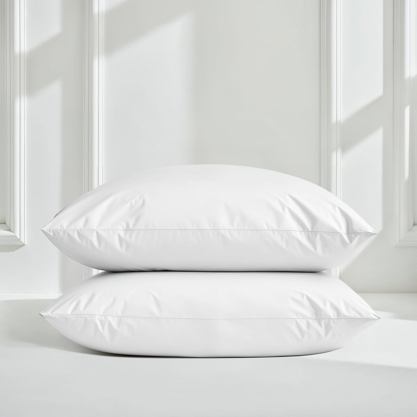 White sateen bedding bundle with two pillows stacked