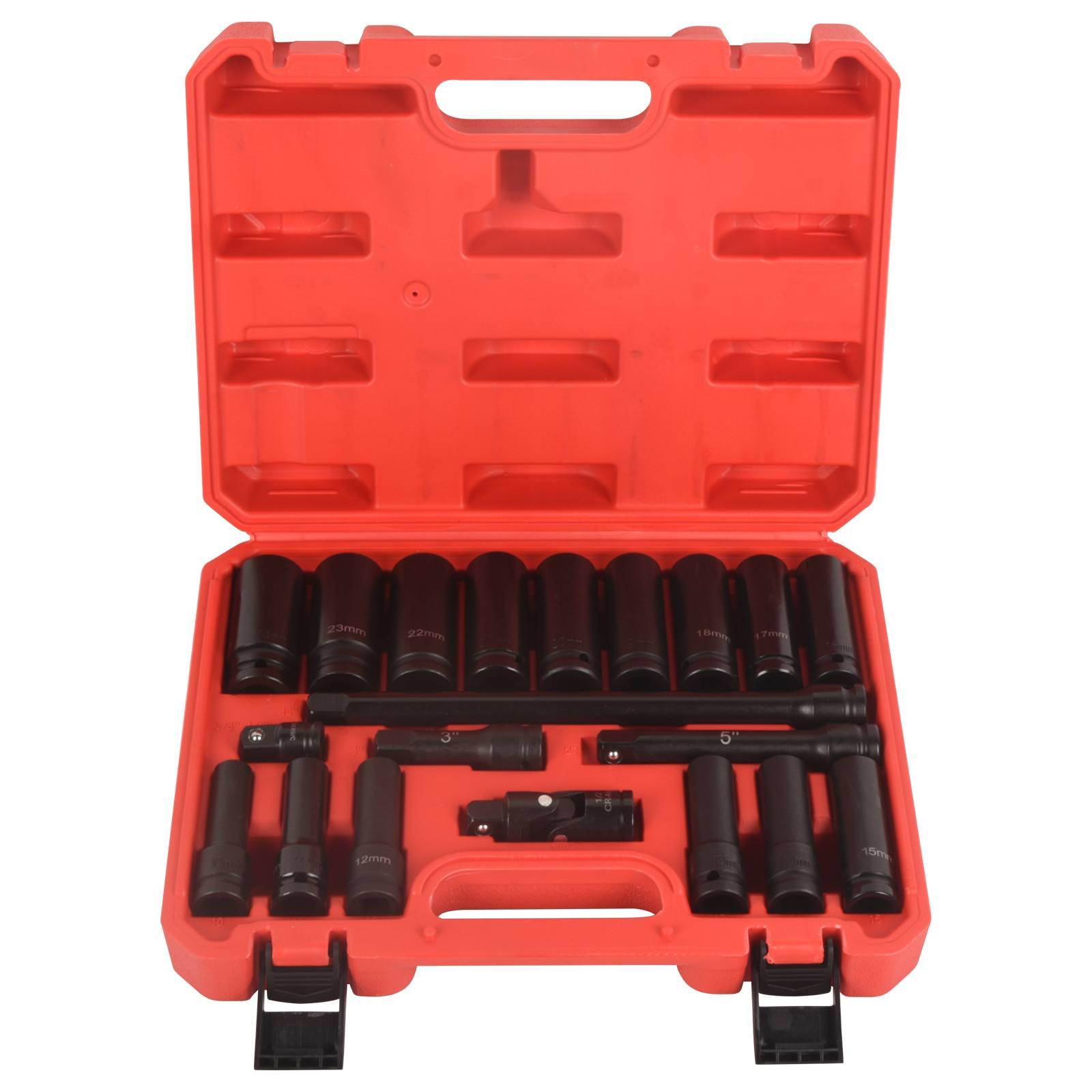 1/2" Drive Deep Impact Socket Set, 20Pcs Socket Set, 3',5',10' Extension Bars,3/8" to 1/2" Universal Joint, for use in all types of automotive or mechanical equipment - Renee Lane Company