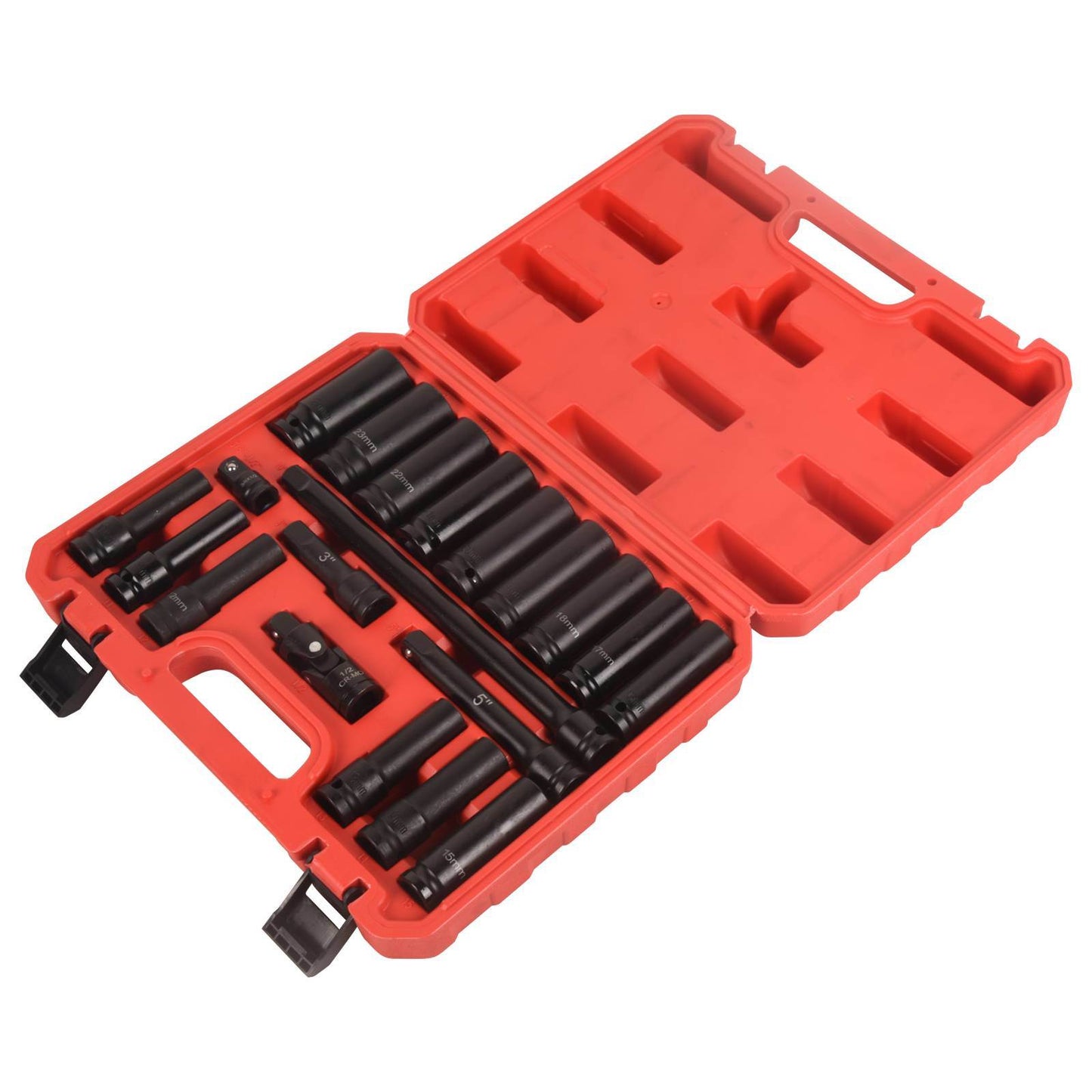 1/2" Drive Deep Impact Socket Set, 20Pcs Socket Set, 3',5',10' Extension Bars,3/8" to 1/2" Universal Joint, for use in all types of automotive or mechanical equipment - Renee Lane Company