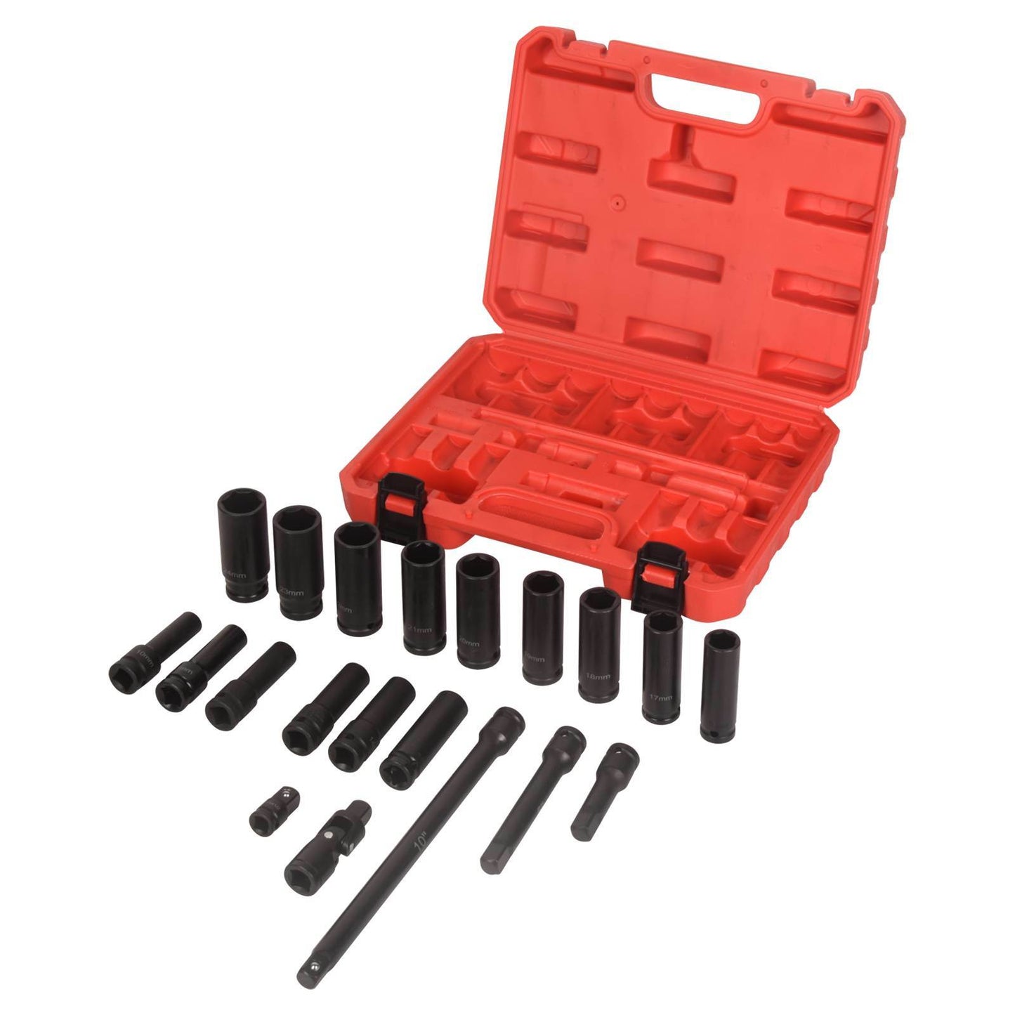 1/2" Drive Deep Impact Socket Set, 20Pcs Socket Set, 3',5',10' Extension Bars,3/8" to 1/2" Universal Joint, for use in all types of automotive or mechanical equipment - Renee Lane Company