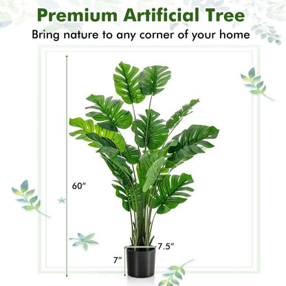 1/2pcs 5 Feet Artificial Tree Faux Monstera Deliciosa Plant for Home Indoor and Outdoor - Renee Lane Company