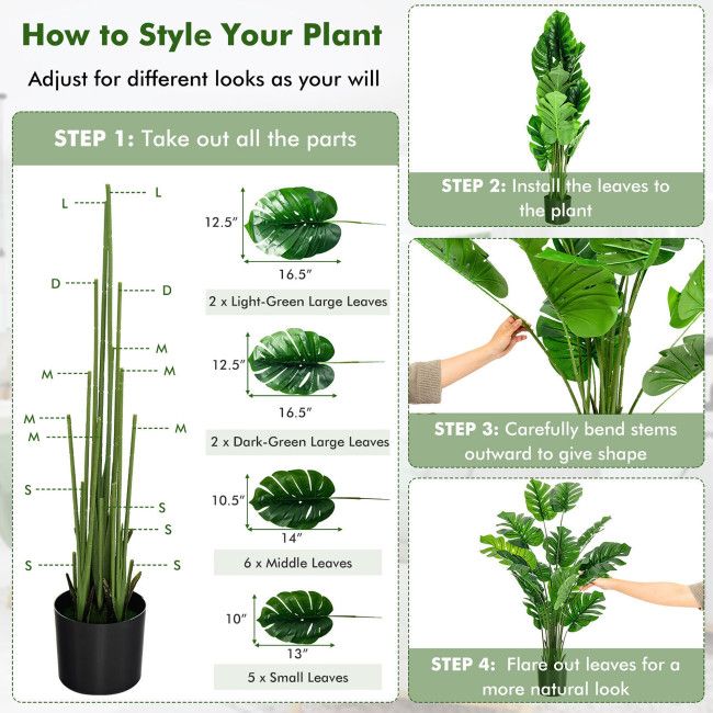 1/2pcs 5 Feet Artificial Tree Faux Monstera Deliciosa Plant for Home Indoor and Outdoor - Renee Lane Company