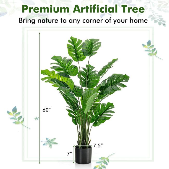 1/2pcs 5 Feet Artificial Tree Faux Monstera Deliciosa Plant for Home Indoor and Outdoor - Renee Lane Company