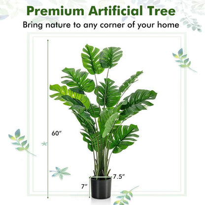 1/2pcs 5 Feet Artificial Tree Faux Monstera Deliciosa Plant for Home Indoor and Outdoor - Renee Lane Company