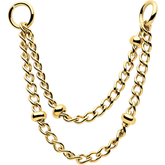 1 3/8 Gold Tone Flat Back Earring Removable Connector Chain Beaded - Renee Lane Company
