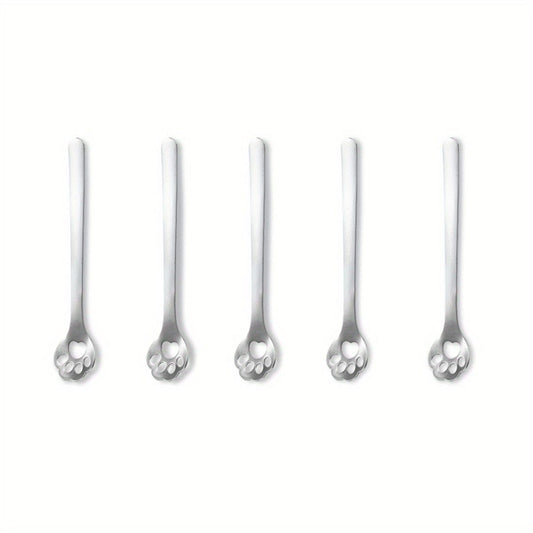 1/5pcs, Stainless Steel Hollow Out Kawaii Cat Claw Spoon, Mixing Spoon, Cake Dessert Spoon, Cookie Mold - Renee Lane Company
