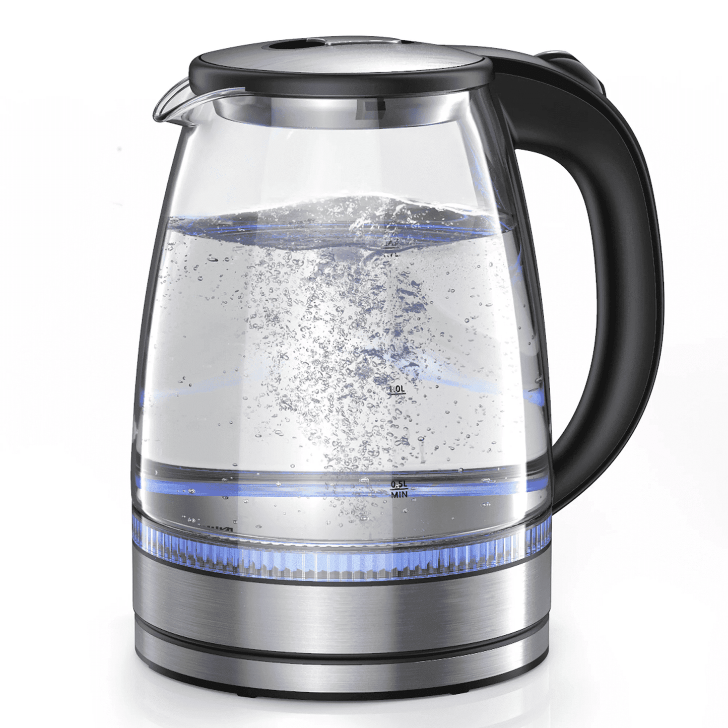 1.7L Glass Boiler Electric Tea Kettle with Blue LED Indicator Light, Silver - Renee Lane Company
