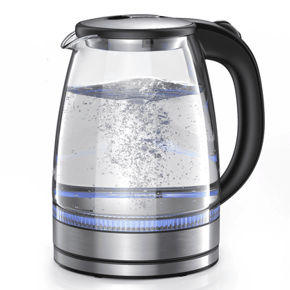 1.7L Glass Boiler Electric Tea Kettle with Blue LED Indicator Light, Silver - Renee Lane Company