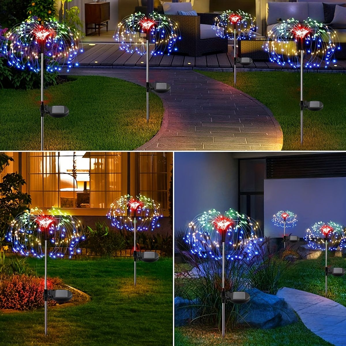 1 Pack Solar Firework Light Outdoor, IP65 Waterproof Solar Garden Flower Lights With 8 Lighting Modes, Decorative Fairy Lights With Stake, Halloween Decorations - Renee Lane Company