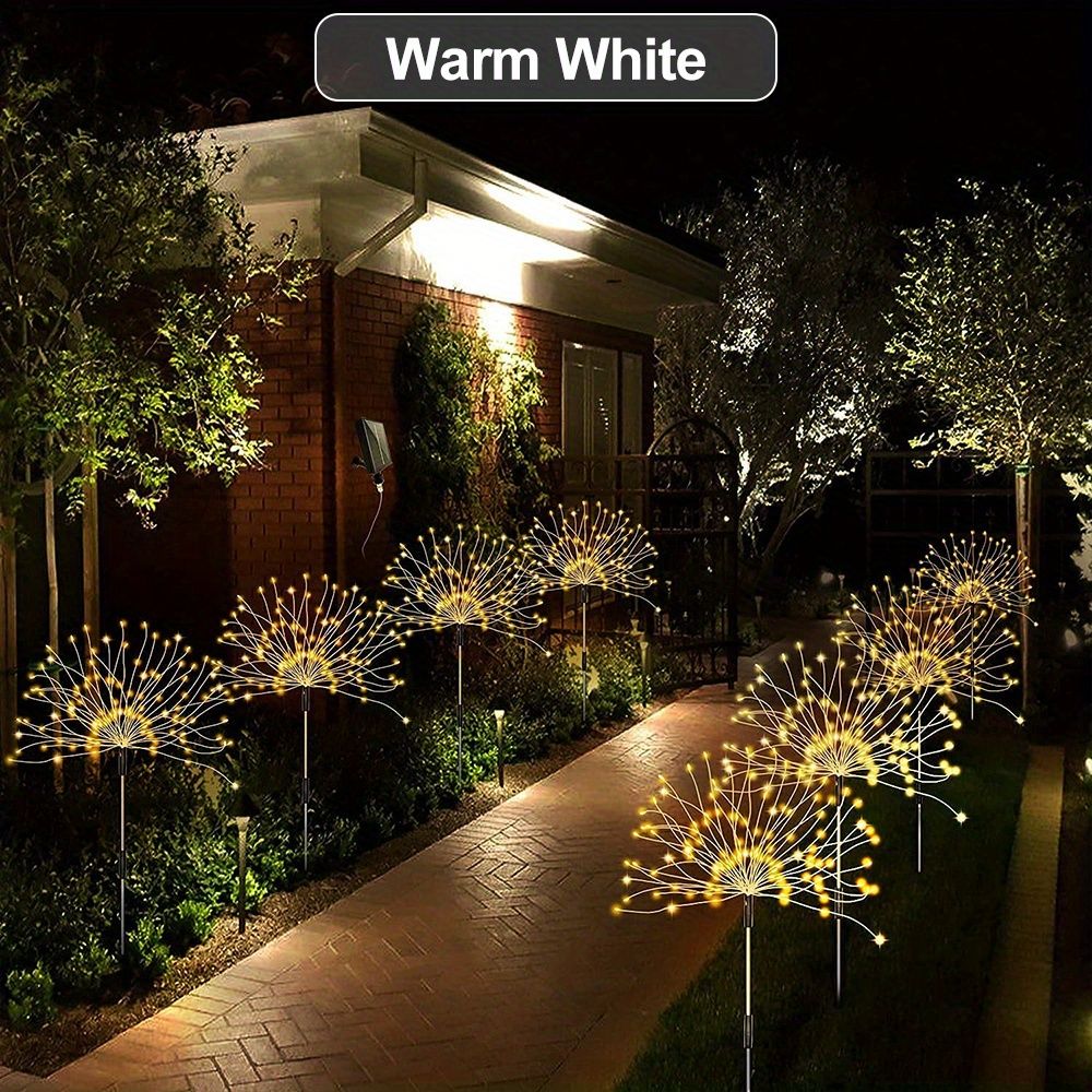 1 Pack Solar Firework Light Outdoor, IP65 Waterproof Solar Garden Flower Lights With 8 Lighting Modes, Decorative Fairy Lights With Stake, Halloween Decorations - Renee Lane Company