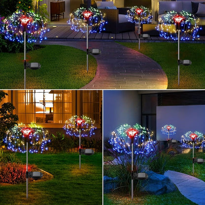 1 Pack Solar Firework Light Outdoor, IP65 Waterproof Solar Garden Flower Lights With 8 Lighting Modes, Decorative Fairy Lights With Stake, Halloween Decorations - Renee Lane Company