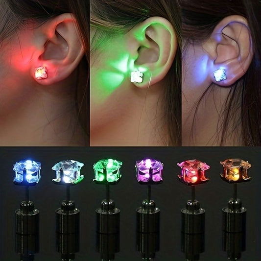 1 Pair, Cool Colorful Flashing Earrings With LED Lights, Colorful Color Change Earrings, New Fashion Unisex Nightlight Party Zircon Earrings, Glow In The Dark Party Supplies - Renee Lane Company