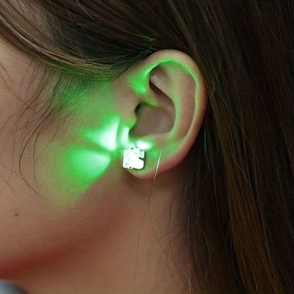 1 Pair, Cool Colorful Flashing Earrings With LED Lights, Colorful Color Change Earrings, New Fashion Unisex Nightlight Party Zircon Earrings, Glow In The Dark Party Supplies - Renee Lane Company