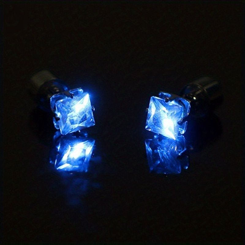 1 Pair, Cool Colorful Flashing Earrings With LED Lights, Colorful Color Change Earrings, New Fashion Unisex Nightlight Party Zircon Earrings, Glow In The Dark Party Supplies - Renee Lane Company