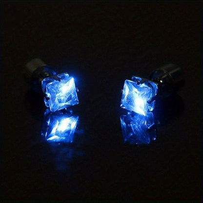 1 Pair, Cool Colorful Flashing Earrings With LED Lights, Colorful Color Change Earrings, New Fashion Unisex Nightlight Party Zircon Earrings, Glow In The Dark Party Supplies - Renee Lane Company