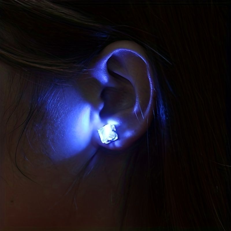 1 Pair, Cool Colorful Flashing Earrings With LED Lights, Colorful Color Change Earrings, New Fashion Unisex Nightlight Party Zircon Earrings, Glow In The Dark Party Supplies - Renee Lane Company