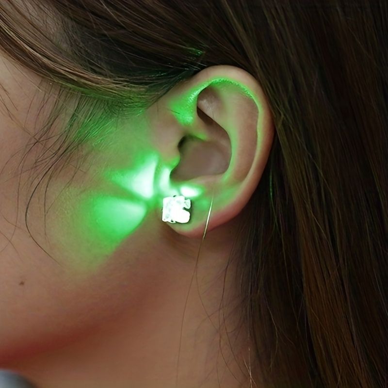 1 Pair, Cool Colorful Flashing Earrings With LED Lights, Colorful Color Change Earrings, New Fashion Unisex Nightlight Party Zircon Earrings, Glow In The Dark Party Supplies - Renee Lane Company