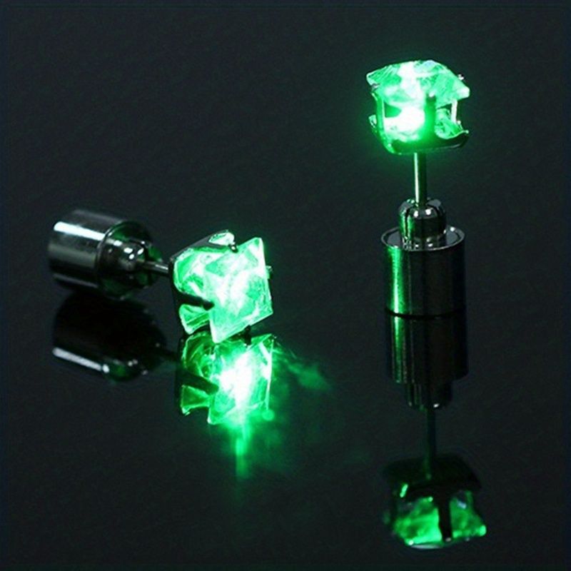 1 Pair, Cool Colorful Flashing Earrings With LED Lights, Colorful Color Change Earrings, New Fashion Unisex Nightlight Party Zircon Earrings, Glow In The Dark Party Supplies - Renee Lane Company