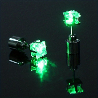 1 Pair, Cool Colorful Flashing Earrings With LED Lights, Colorful Color Change Earrings, New Fashion Unisex Nightlight Party Zircon Earrings, Glow In The Dark Party Supplies - Renee Lane Company