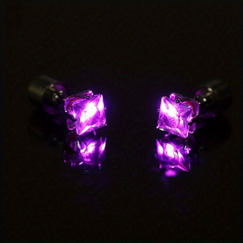 1 Pair, Cool Colorful Flashing Earrings With LED Lights, Colorful Color Change Earrings, New Fashion Unisex Nightlight Party Zircon Earrings, Glow In The Dark Party Supplies - Renee Lane Company