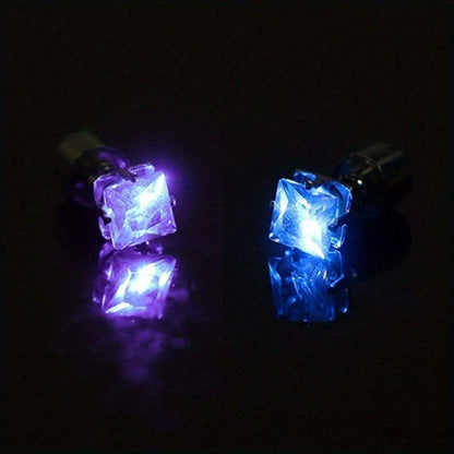 1 Pair, Cool Colorful Flashing Earrings With LED Lights, Colorful Color Change Earrings, New Fashion Unisex Nightlight Party Zircon Earrings, Glow In The Dark Party Supplies - Renee Lane Company