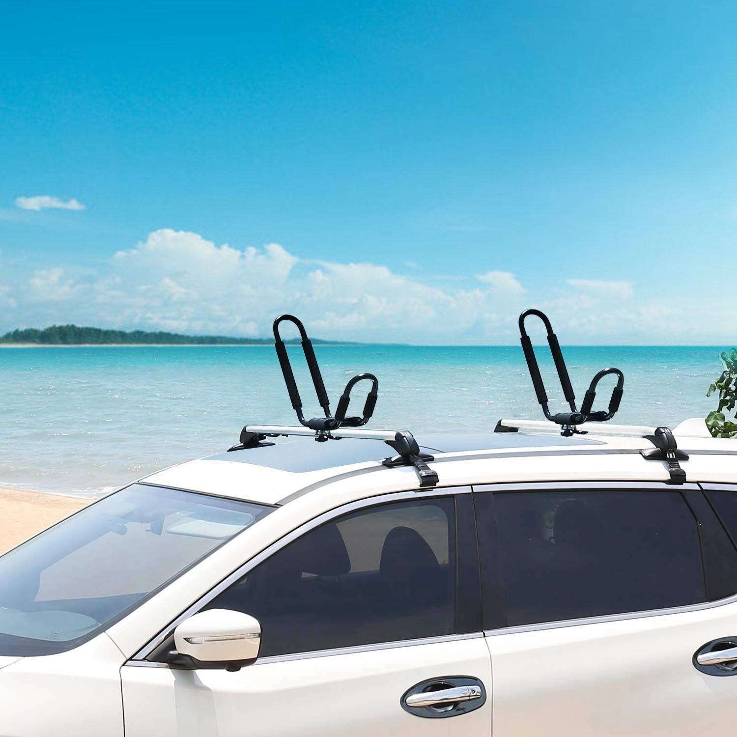 1 Pair Universal J-Bar Kayak Carrier 220LBS Load Heavy Duty Canoe Car Top Mount Carrier Roof Rack with 2Pcs Tie Down Straps - Renee Lane Company