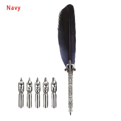 1 Set Multicolor Retro Quill Dip Pen Turkey Feather Pen Quill Oblique + 5 Nibs+ Pen Set Gift Writing Tools Office School Supply - Renee Lane Company