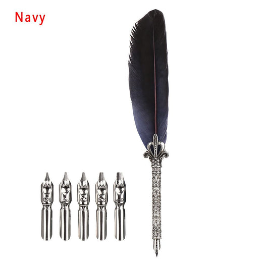 1 Set Multicolor Retro Quill Dip Pen Turkey Feather Pen Quill Oblique + 5 Nibs+ Pen Set Gift Writing Tools Office School Supply - Renee Lane Company