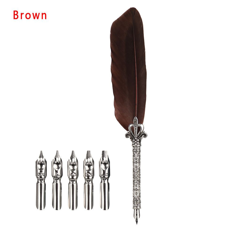 1 Set Multicolor Retro Quill Dip Pen Turkey Feather Pen Quill Oblique + 5 Nibs+ Pen Set Gift Writing Tools Office School Supply - Renee Lane Company
