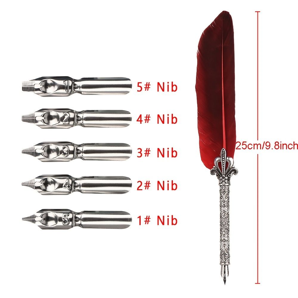 1 Set Multicolor Retro Quill Dip Pen Turkey Feather Pen Quill Oblique + 5 Nibs+ Pen Set Gift Writing Tools Office School Supply - Renee Lane Company