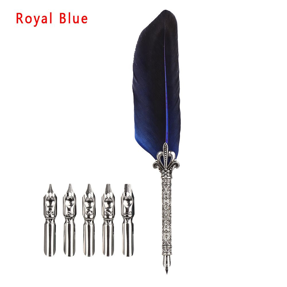 1 Set Multicolor Retro Quill Dip Pen Turkey Feather Pen Quill Oblique + 5 Nibs+ Pen Set Gift Writing Tools Office School Supply - Renee Lane Company