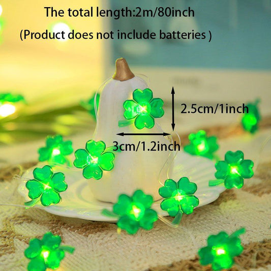 1 Set Of St Patrick's Day String Lights, Four-Leaf Clover Light String Shamrock Irish Fairy LED Light 10 Feet 40 Green Color LEDs Battery Operated With 8 Flashing - Renee Lane Company