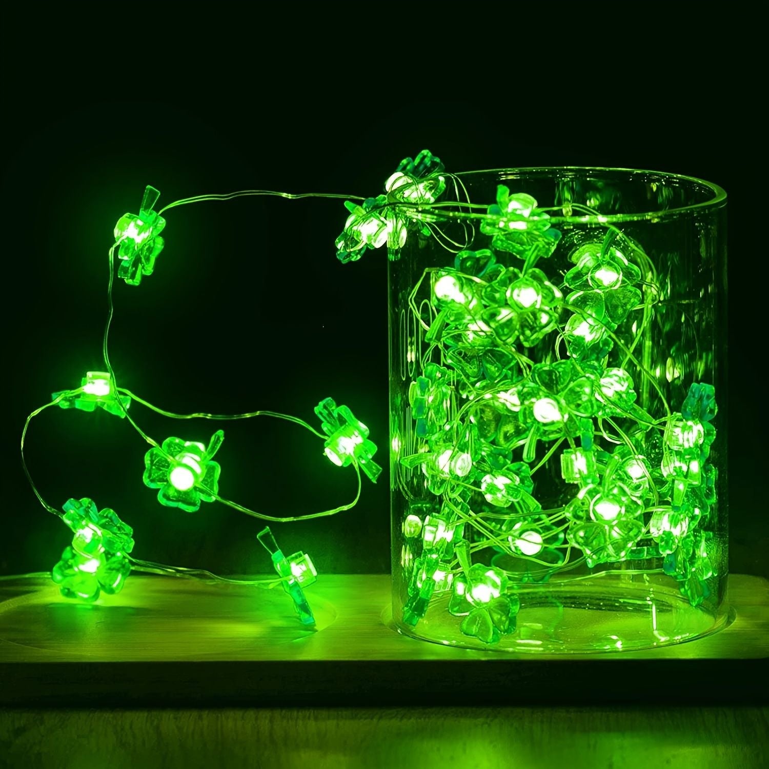 1 Set Of St Patrick's Day String Lights, Four-Leaf Clover Light String Shamrock Irish Fairy LED Light 10 Feet 40 Green Color LEDs Battery Operated With 8 Flashing - Renee Lane Company