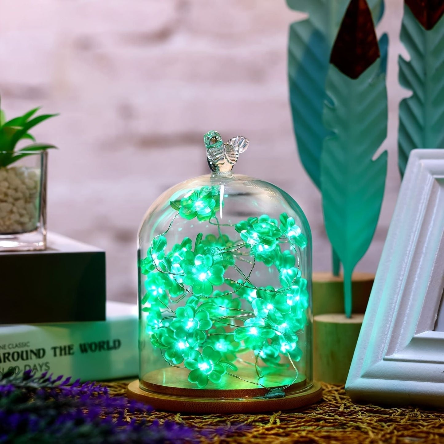 1 Set Of St Patrick's Day String Lights, Four-Leaf Clover Light String Shamrock Irish Fairy LED Light 10 Feet 40 Green Color LEDs Battery Operated With 8 Flashing - Renee Lane Company