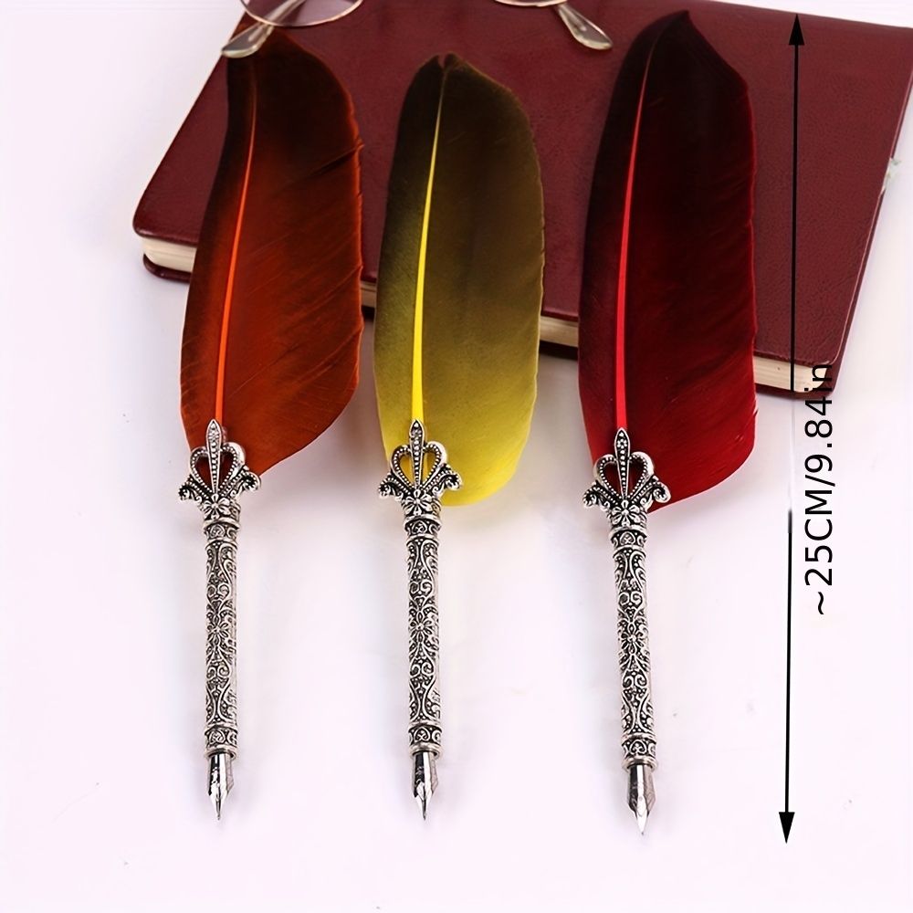 1 Set Vintage Quill Dip Pen Turkey Feather Pen Quill Oblique + 5 Nibs+ Pen Set Gift - Renee Lane Company