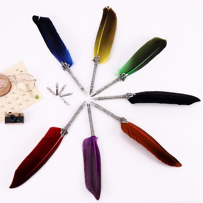 1 Set Vintage Quill Dip Pen Turkey Feather Pen Quill Oblique + 5 Nibs+ Pen Set Gift - Renee Lane Company