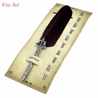 1 Set Vintage Quill Dip Pen Turkey Feather Pen Quill Oblique + 5 Nibs+ Pen Set Gift - Renee Lane Company
