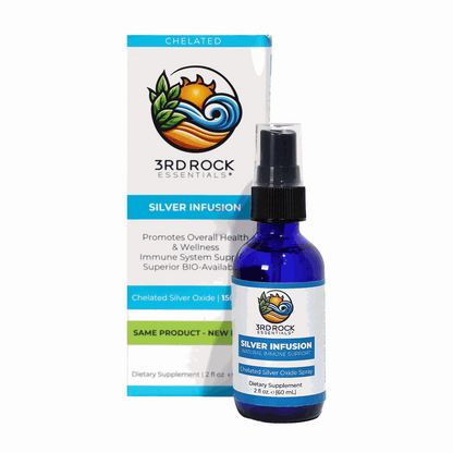 Chelated silver oxide spray bottle with black mist pump, 2 oz.