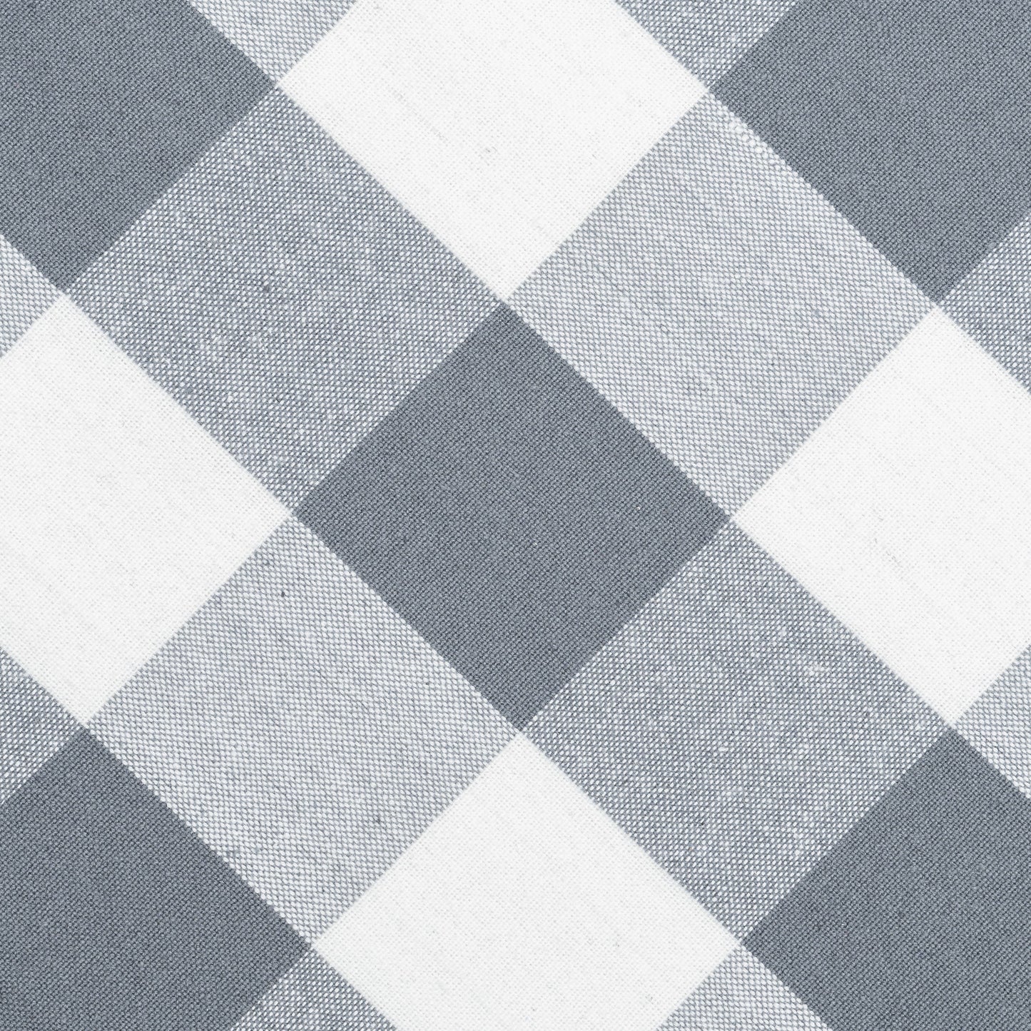 Gray and white plaid tablecloth fabric with woven check pattern
