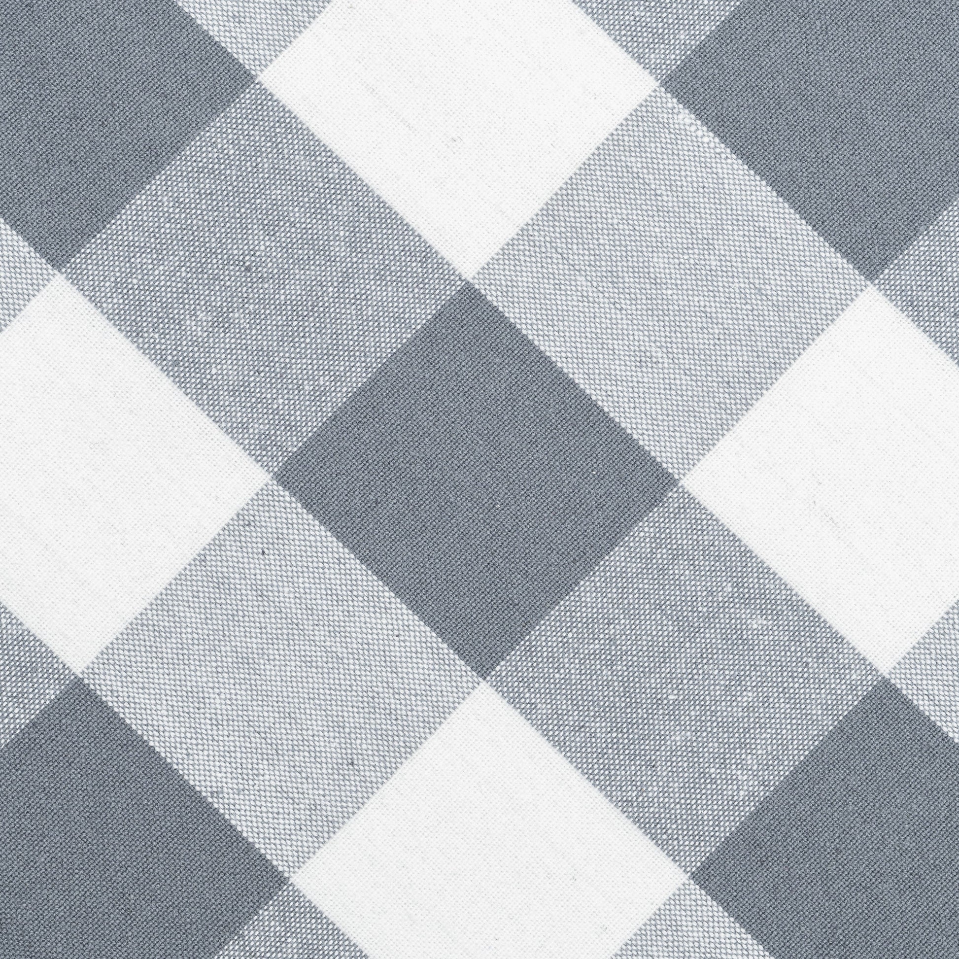 Gray and white plaid tablecloth fabric with woven check pattern
