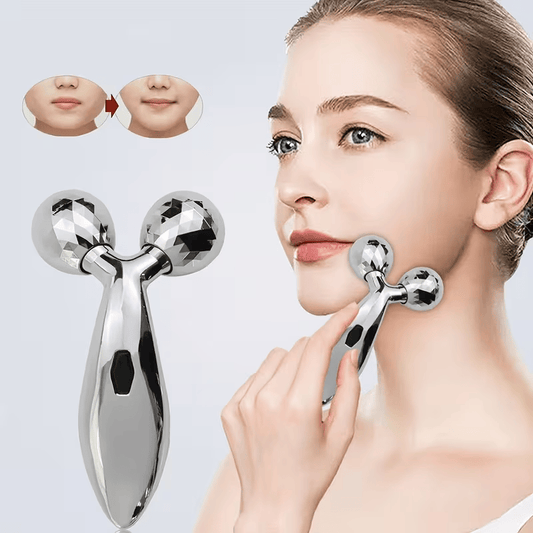 1 piece 3D manual roller massager, 2 pieces circular Y-shaped 360° rotating face, neck and full body relaxation device, facial massage relaxation beauty and skincare tool, silver - Renee Lane Company