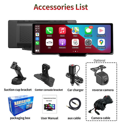 10.26-inch Portable Car Central Control Smart Screen with Wireless CarPlay, Android Auto, Bluetooth, and AHD Backup Camera - Renee Lane Company