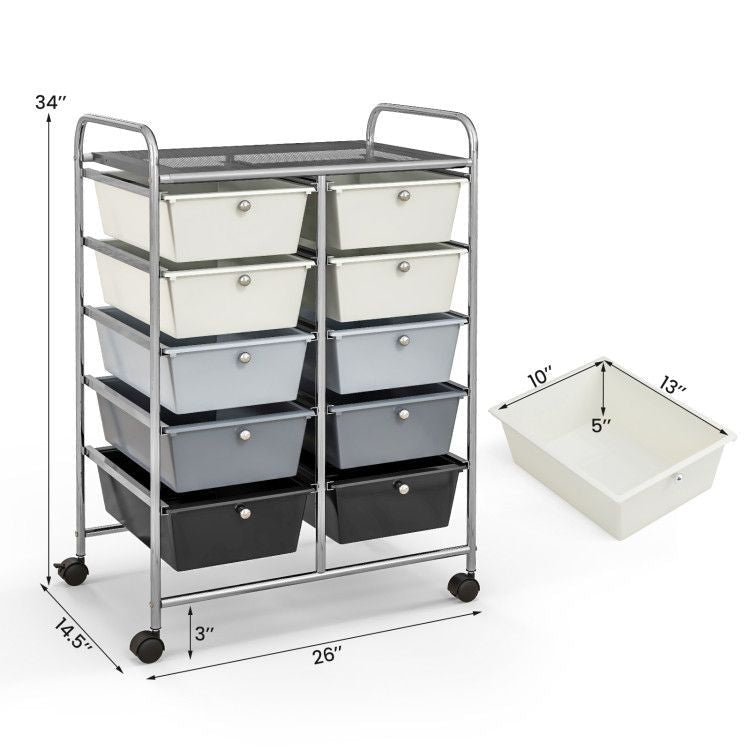 10-Drawer Rolling Storage Cart - Renee Lane Company