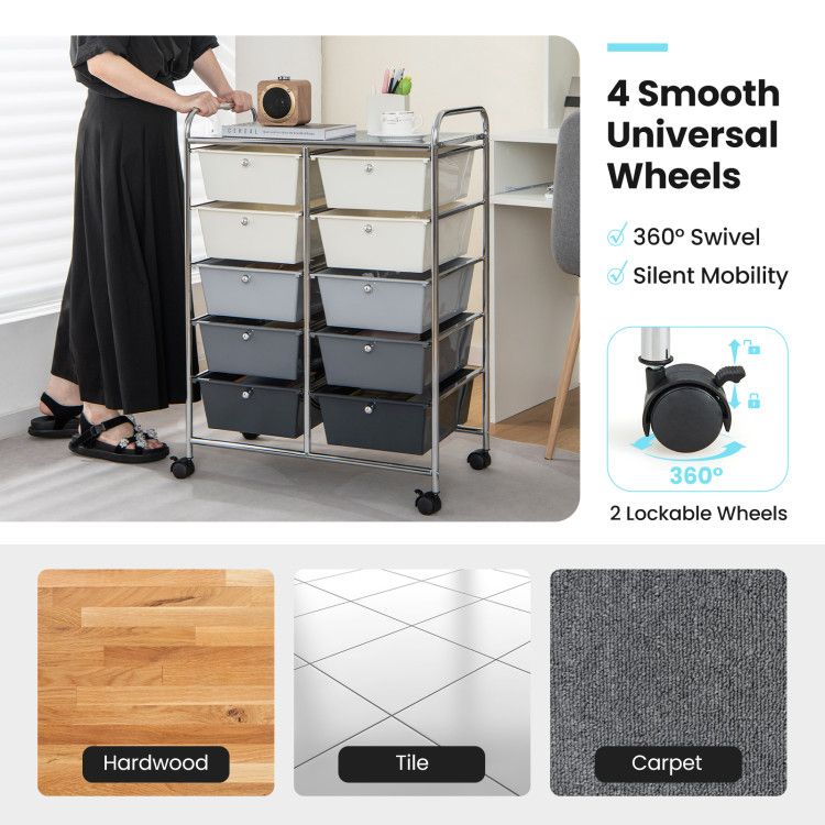 10-Drawer Rolling Storage Cart - Renee Lane Company