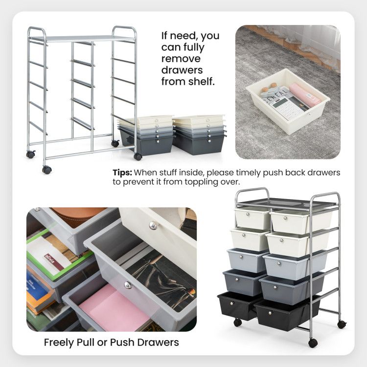 10-Drawer Rolling Storage Cart - Renee Lane Company
