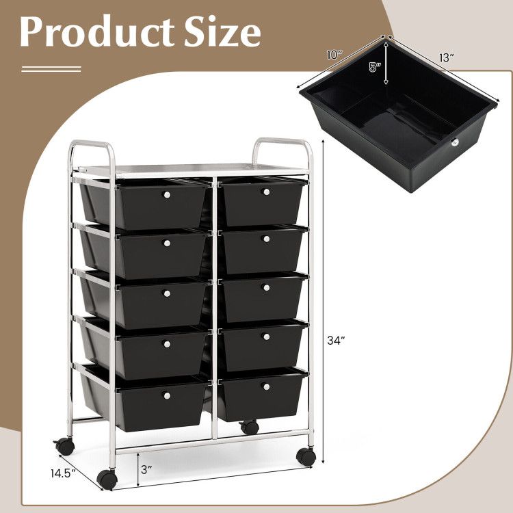 10-Drawer Rolling Storage Cart - Renee Lane Company